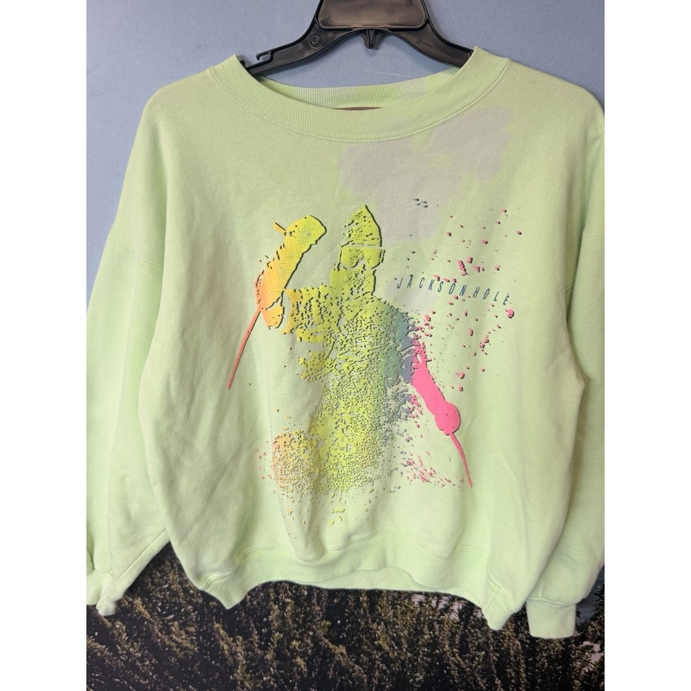 Vintage Jackson Hole Wyoming 80s Vibes  Green Splatter Sweatshirt Ski XL  Boxy